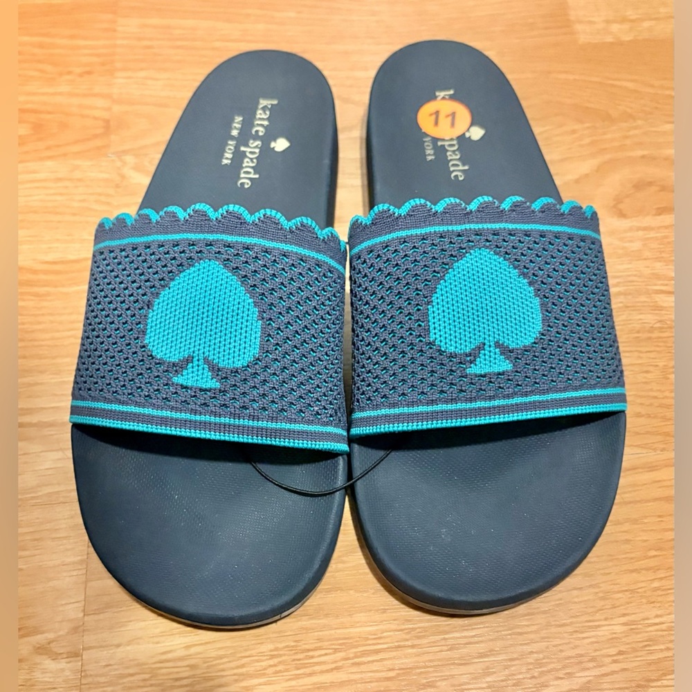 Kate Spade New York Brigitte Navy Green Pool Slide Sandal Women’s 11B Brand New